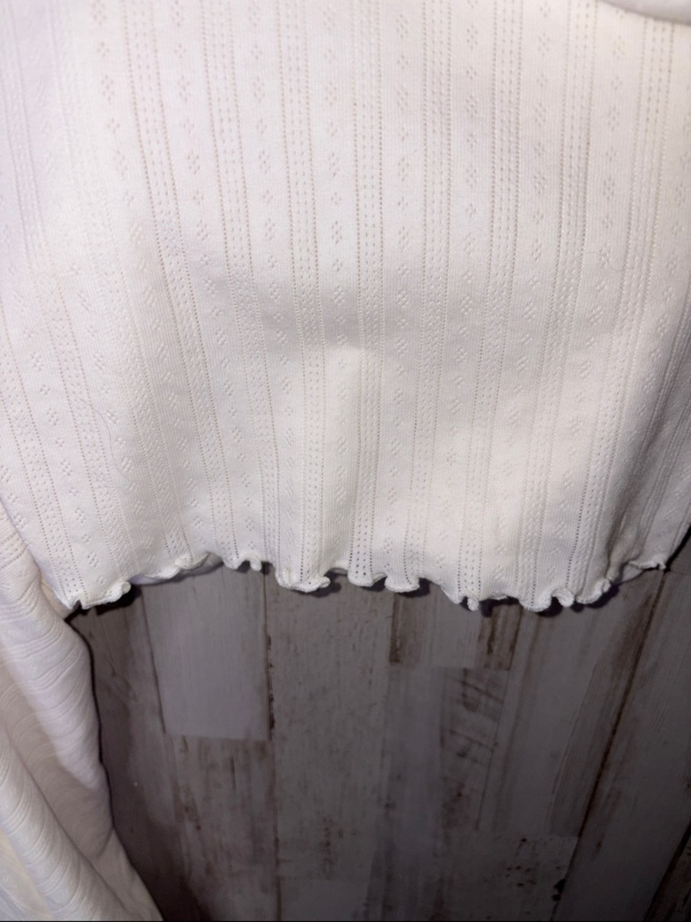 Old Navy High Waisted Pointtelle Knit Lettuce Hem Crop Lounge Pants in Cream 3X - Picture 13 of 13